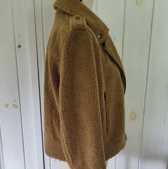 Zara Camel Teddy Moto Shearling Jacket Size L - Picture 8 of 16